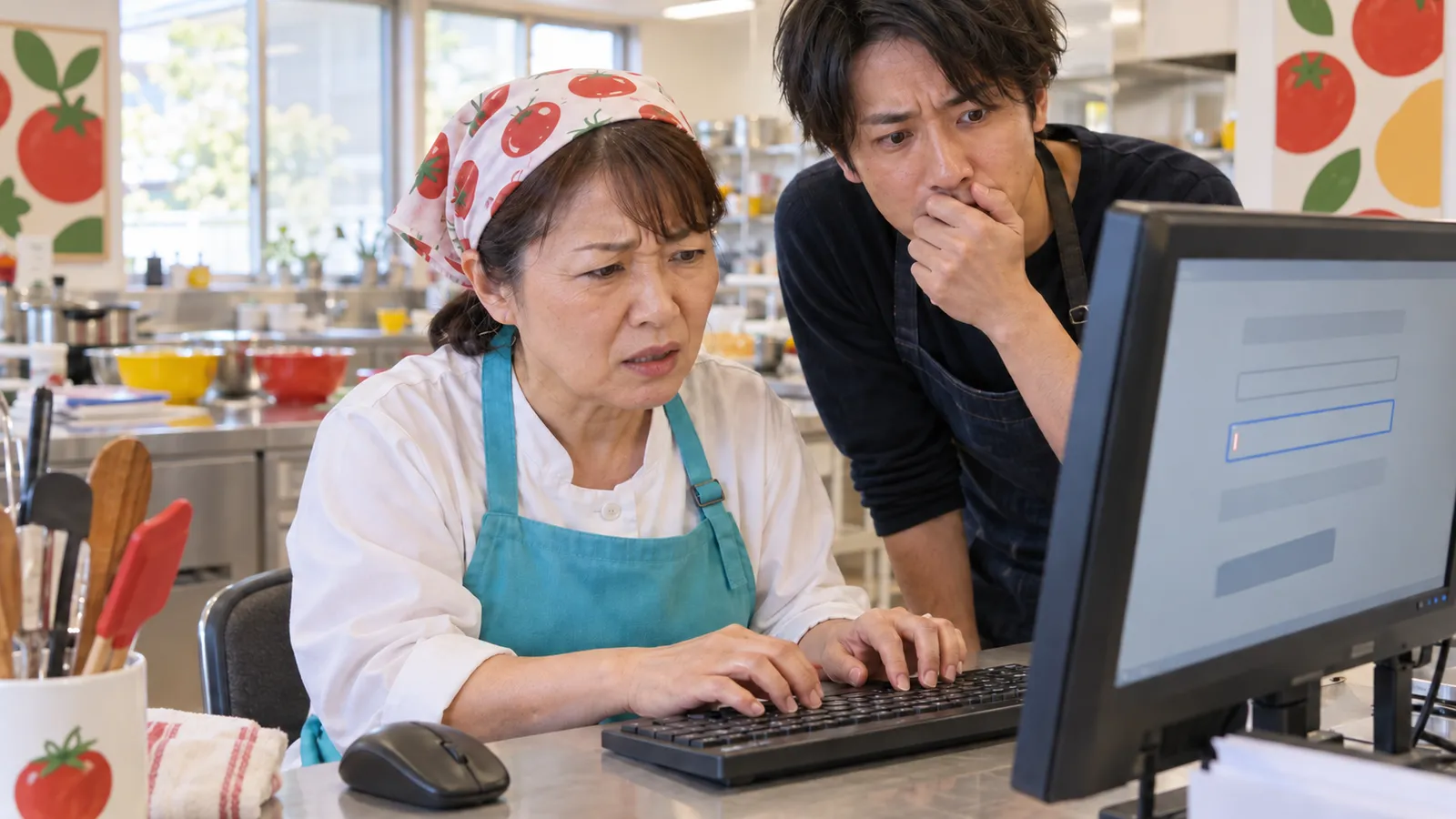 地域の料理教室でキーボード操作が止まった申込フォームを前に困る講師と確認不足に気づく開発者