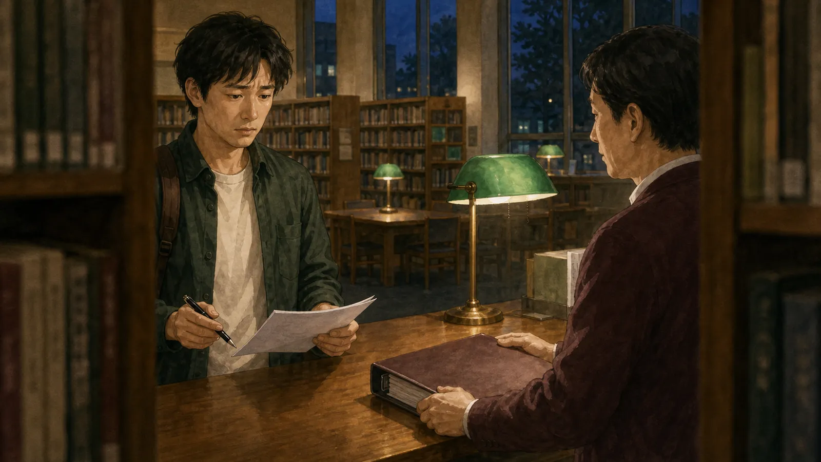 閉館後の図書館で契約書を持ち、ひな型だと言われて質問を飲み込むフリーランス