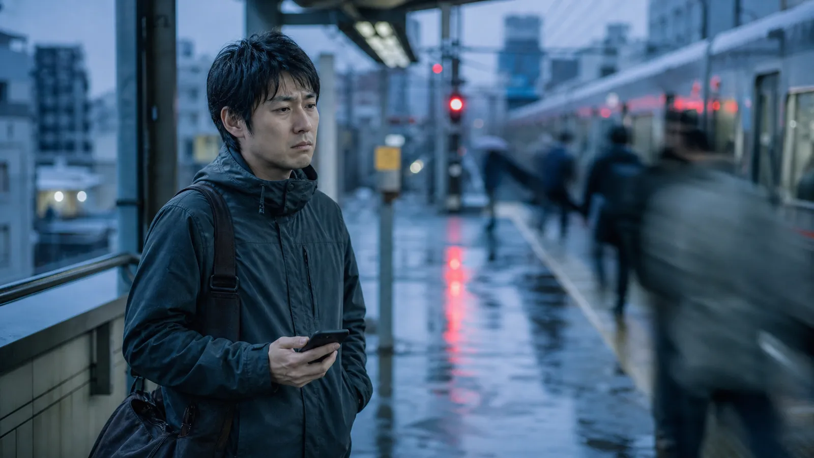 雨上がりの早朝ホームで同じ仕事をする人との単価差を知り、通勤客の中で立ち尽くすフリーランス