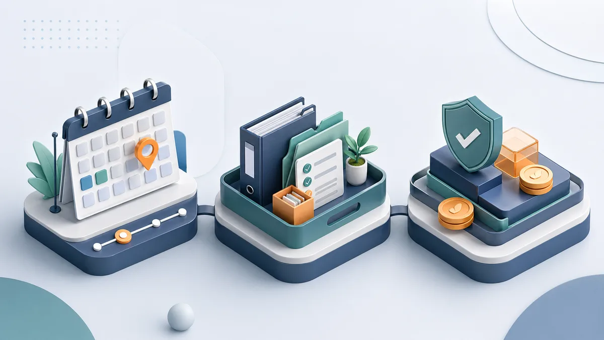 途中解約時に確認したい通知期間、引き継ぎ範囲、支払い範囲の3要素を整理した抽象図